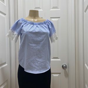 Women's May Striped Polyester Top - Blue Stripe - Size S